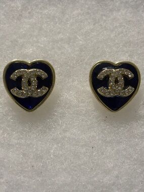 CC Navy Heart Stud Earrings
